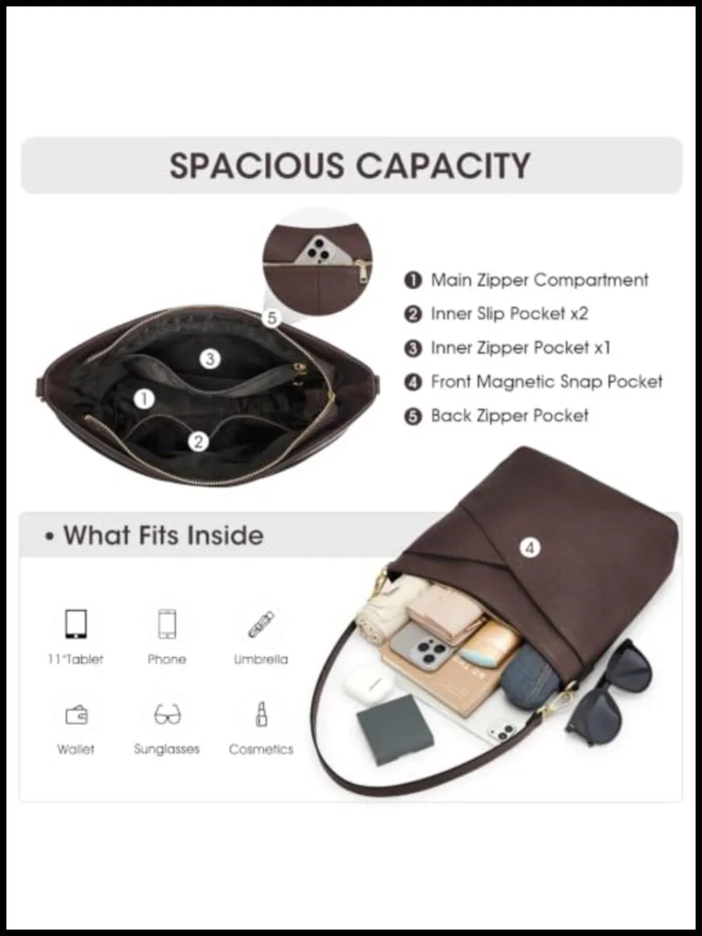 Genuine Leather Hobo Crossbody Bag Shoulder Purse Detachable Strap